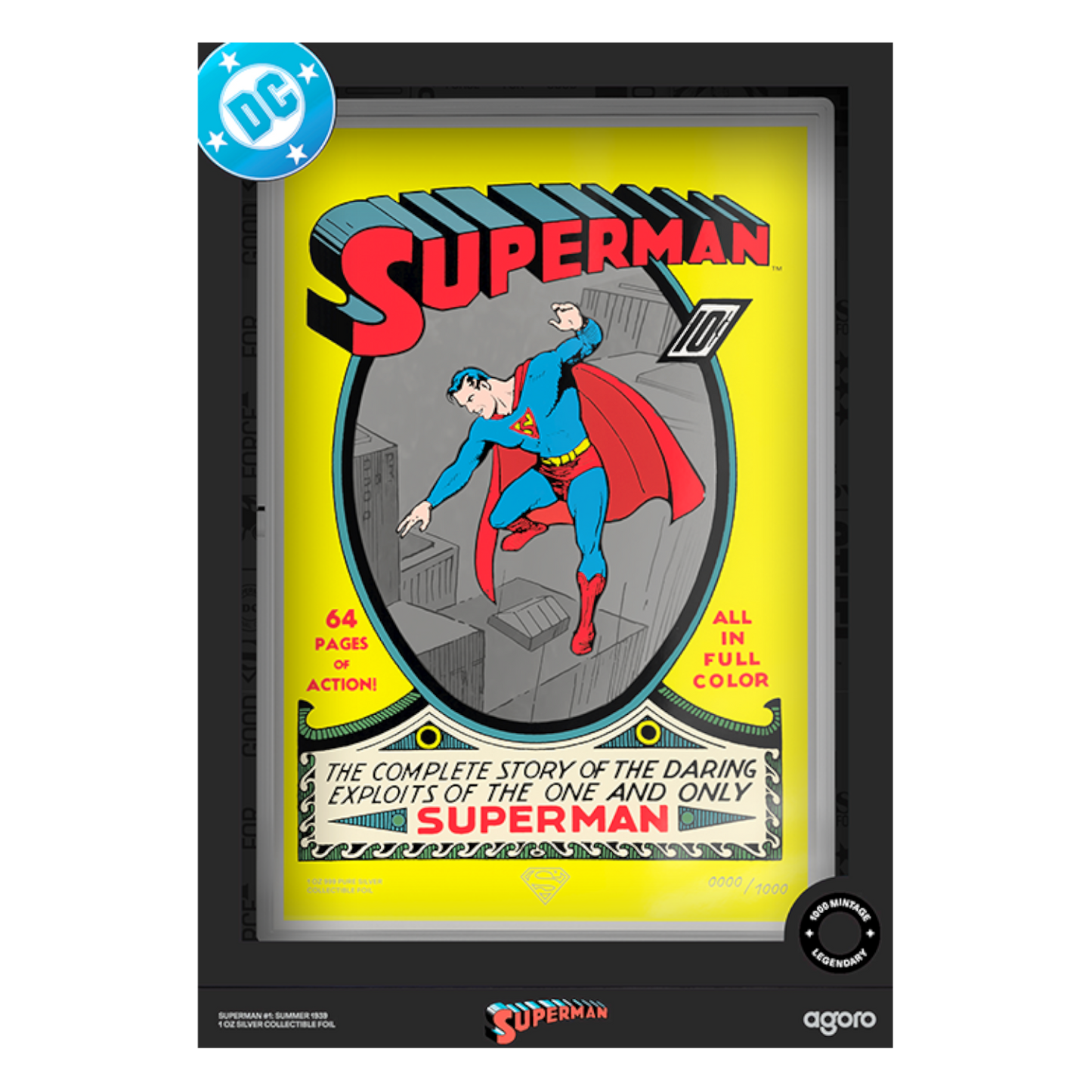 Agoro DC Superman #1 Comic Cover 1 Unze Silber